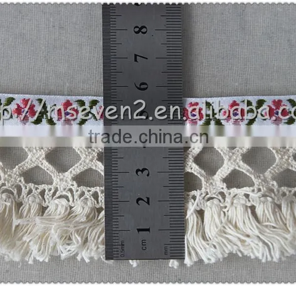 5.7cm Fringed Cotton Jacquard Webbing, Jacquard Tape With Cotton Tassel Wholesale photo-2