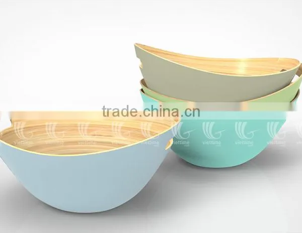Handmade Bamboo Salad Bowls With New Color, Set Lacquered Bamboo Bowls and Spoons photo-2