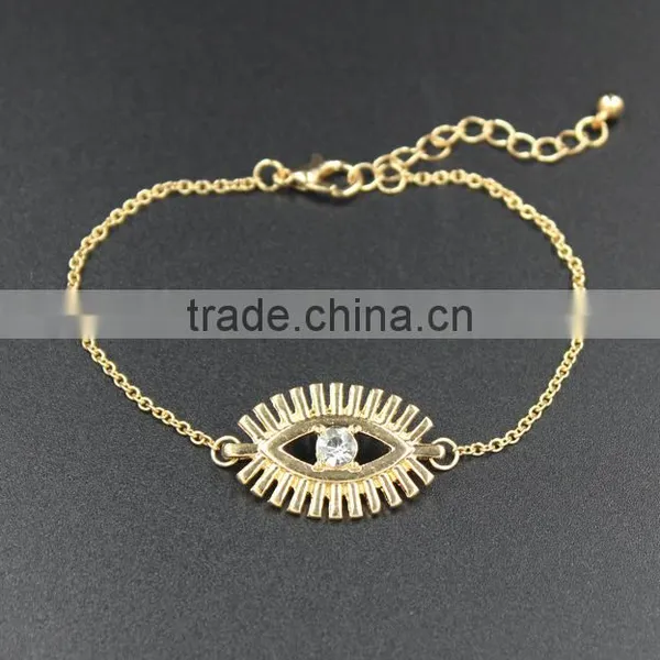 Simple Rhinestone Evil Eye Charm Gold Chain Bracelet photo-3