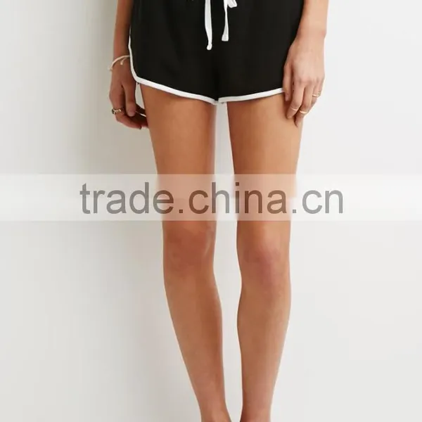 High Waist Women Sport Shorts 100% Cotton Striped Elasticized Drawstring Waist Polyester Spandex Shorts photo-2