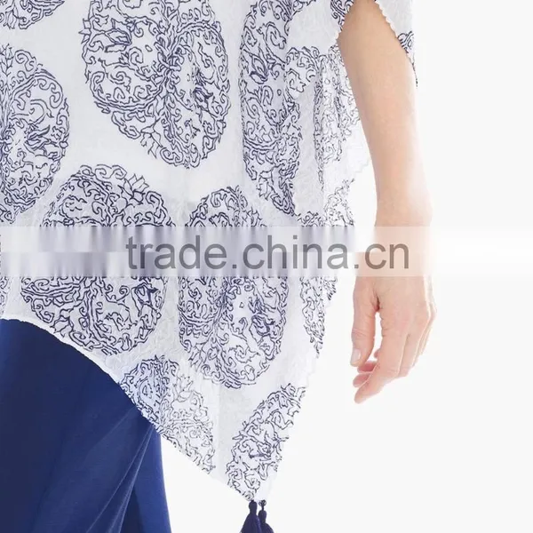 Women's Rayon Print Fabric Tassels Poncho Tops photo-2
