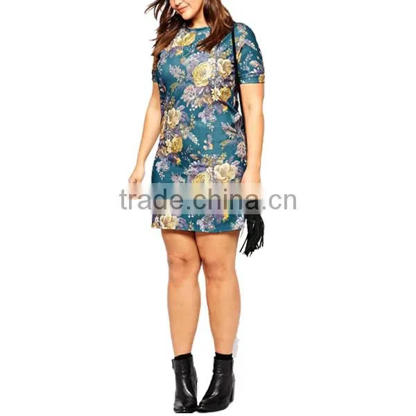 2016 Stylish T-Shirt Dresses Chic Floral Printed Textured Plus Size Women Dress photo-4