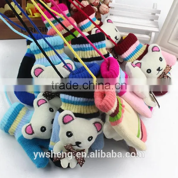 Winter Baby Children Acrylic Gloves Boys and Girls Knitted Warm Cute Hanging Neck Cartoon Bear Baby Gloves photo-3