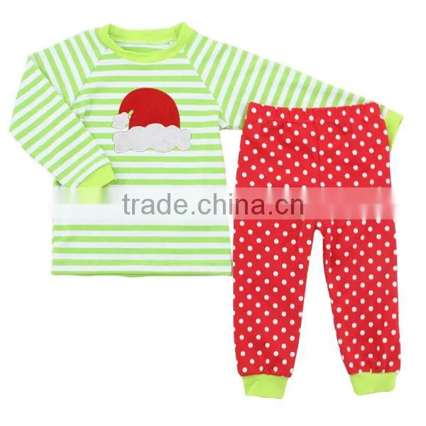 Wholesale Stripe Polka Dot Princess 100% Cotton Pajamas Toddler Kids Christmas Santa Pajamas