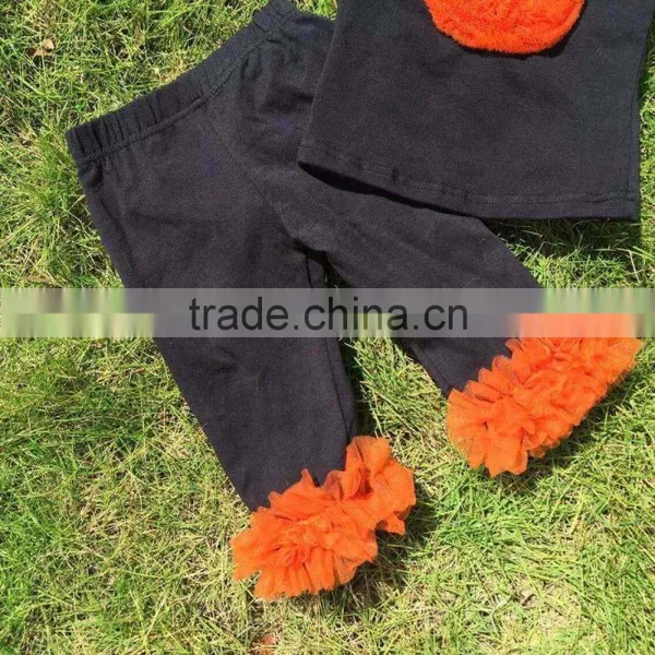 New Arrival Girls Boutique Outfits Kids Halloween Ruffle Pants Sets Long Sleeve Sets Necklace and Headband photo-3