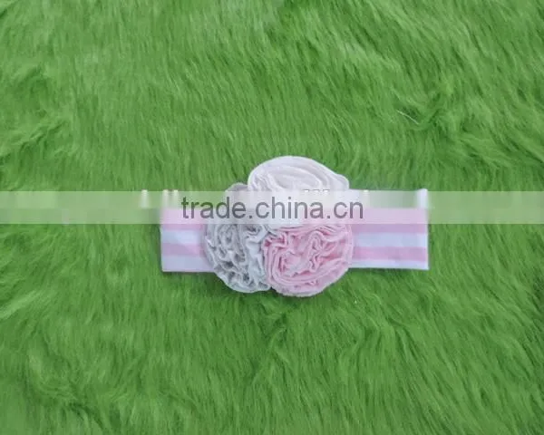 2016 Wholesale Craft Kids Girl Lace Flower Headband Baby Girl Top Knot Turban Hedband Children Pink Stripe Hairband photo-2