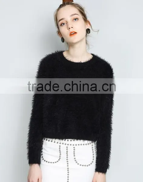 Lady Custom Plain Soft Fuzzy Mohair Fitted Sweater Pullover With High Quality photo-3