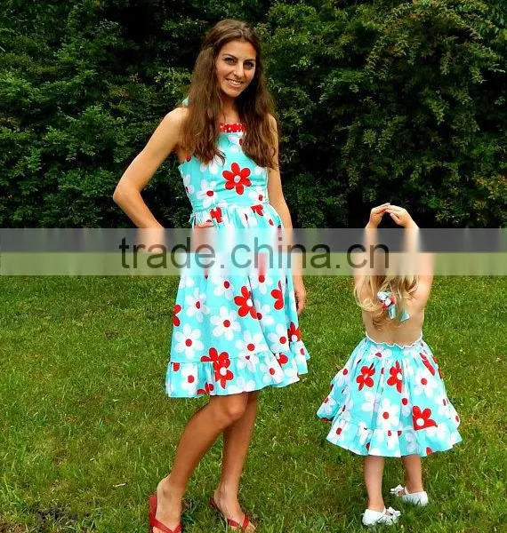 Hot Sale Mommy and Me Matching Dresses Cotton Foral Dress photo-4