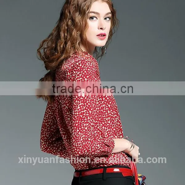 2017 New Style Office Blouses for Women Printed Long Sleeve Blouse photo-3