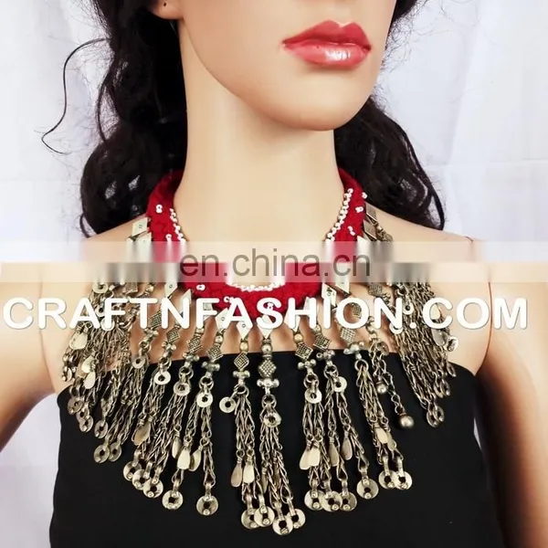 Ethnic Tribal Jewelry - Vintage Kochi Necklace-vintage Coin Afghan Necklace - Vintage Old Coin Tribal Bellydance Set photo-4