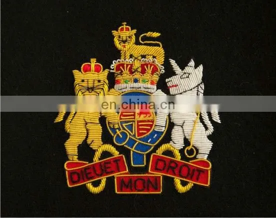 Army Handmade Gold Wire Bullion Embroidered Badges / Military Blazer Patches and for Army, Navy & Air Force
