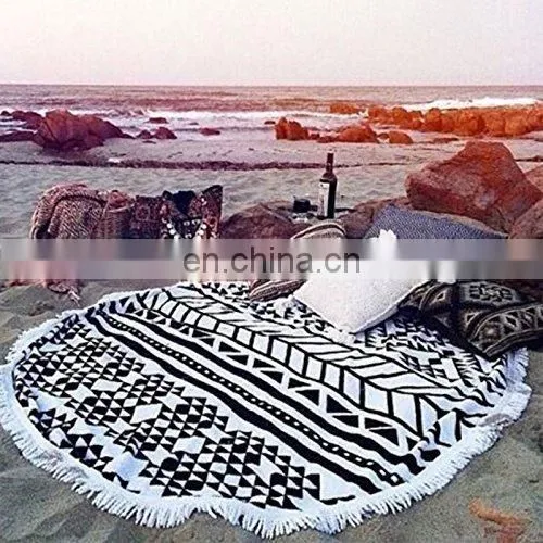 R0080 Round 'Roundie' Beach Towel Thick Terry Cotton With Tassels