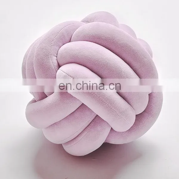 25X25CM Hot Sale Luxurious Chunky Knit Velvet Giant Knot Pillow In Cushion Baby Soft Ball Hollow Fiber Filled Three Tubes photo-3