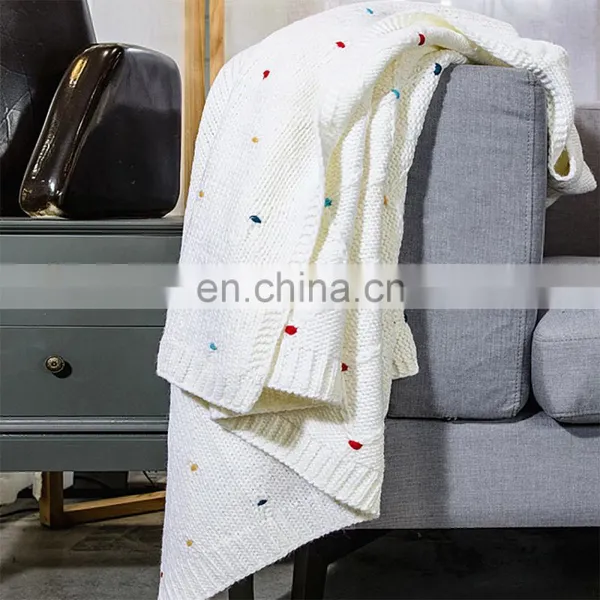 Home Decorative Knit White Throw Blanket for Couch Sofa Chair photo-3