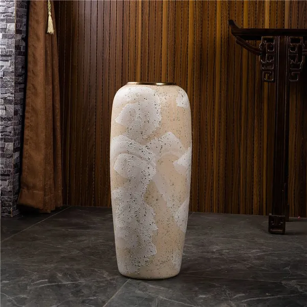 Modern Simple Style Large Yellow Gild Hand Paint Jingdezhen Ceramic Floor Vase For Living Room photo-3