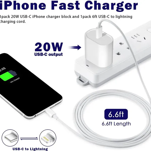USB C Быстрый зарядный прибор - сертифицированный MFi - 20 Вт быстрый зарядный прибор PD с адаптером для зарядки длиной 6 футов от типа C до типа C для iPhone 13/13 Pro/iPhone 12/12 Mini/12 Pro/12 Pro Max/11 Pro Max/XS Max/XS/XR/X, iPad Pro