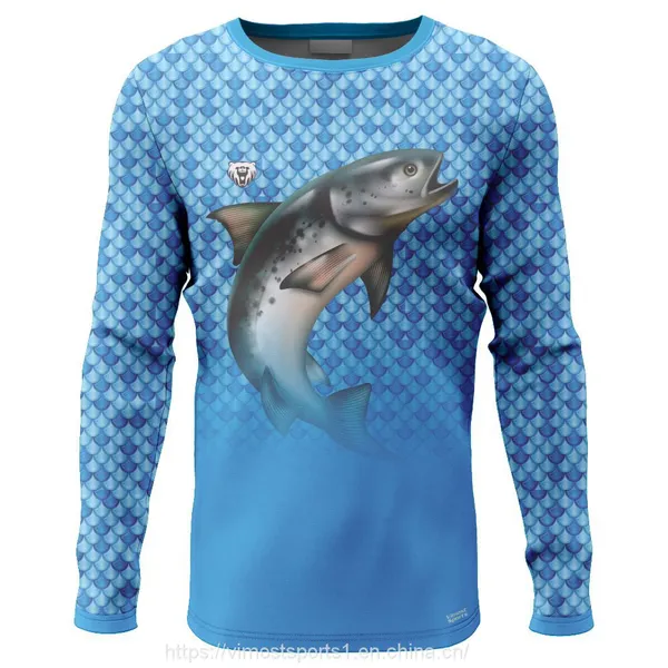 Round Neck Custom Sublimation Blue Fishing Shirt of High Quality