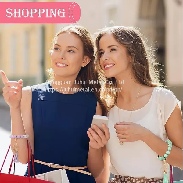 Women Silicone Key Ring Bracelet Keychain Wristlet Beaded Bangle Chains Key Chains photo-2