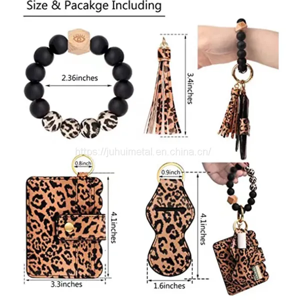 Women Silicone Key Ring Bracelet Keychain Wristlet Beaded Bangle Chains Key Chains photo-4