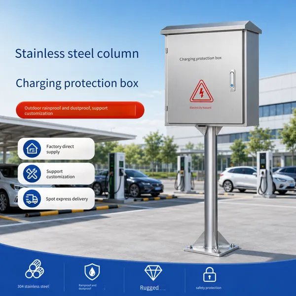 Stainless Steel Column Charging Protection Box, Rainproof for Outdoor Use, Distribution Box for New Energy Charging Equipment. Material Can be Customized.