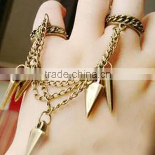 Europe and the United States Punk Wind Texture Rivet Tassel Double Loop Ring photo-3