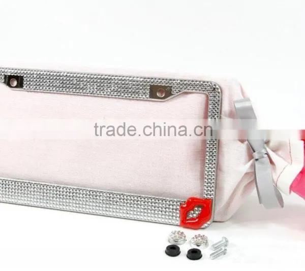 Hot Red Lip Bling Crystal Stainless Steel Rhinestone Plate Frame Accessory photo-3