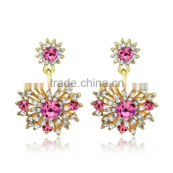18K Gold Plated Crystal Fashion Lady Sunflower Type Drop Earrings photo-3
