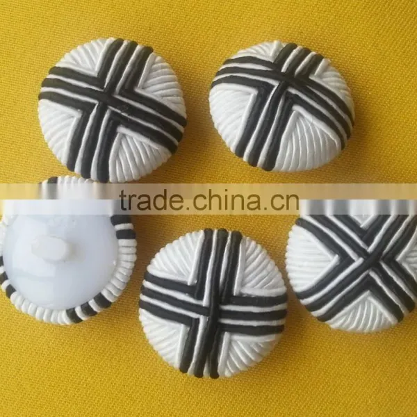 Black and White Strips Cord Braided Fabric Covered Button -- F1532 photo-2