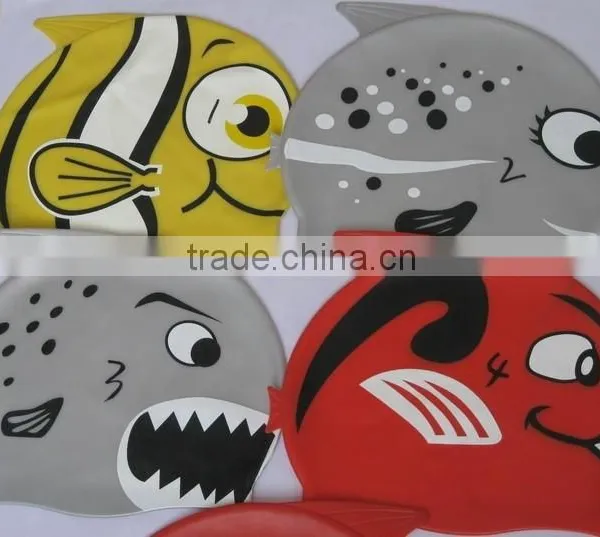 Women Men Kid Fish Shark Cartoon Design Silicone Shark Swimming Caps photo-3