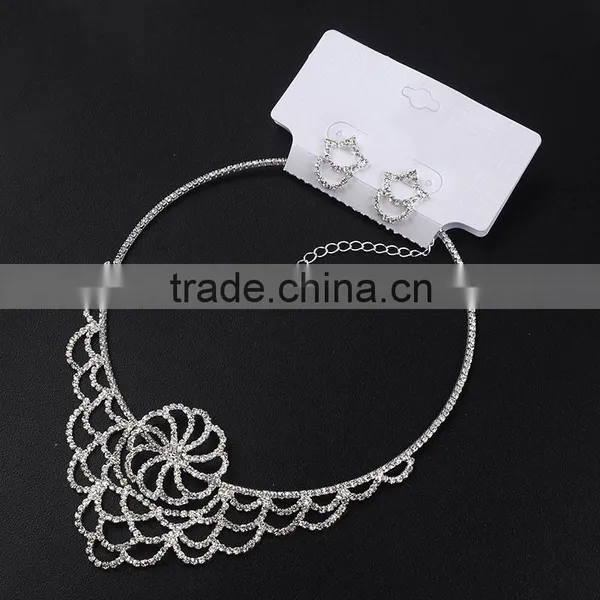 Ladies Bridal Necklace Set Flower Diamond Earring Wholesale Wedding Accessories photo-6