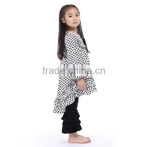 Online Wholesale Children's Boutique 2 Pieces Sets Baby Girls Fashion Design White and Black Dot Ruffle Outfits photo-3
