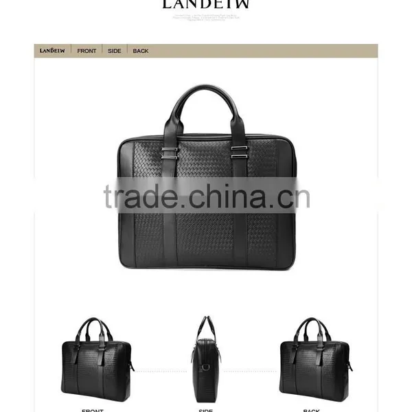 Mens Black Genuine Leather Laptop Shoulder Document Bag photo-3