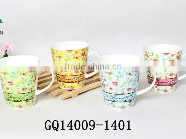 Dehua 10oz Fine Bone China Mug Coffee Mug With Handle and Decal Flower photo-4