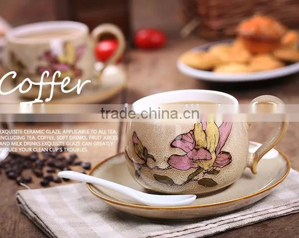 Jingdezhen Hand Drawing Latte Machiatto Coffee Cup With Plate and Spoon Supplier's Choice photo-3