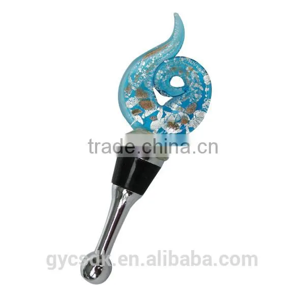 Gold Sand and Silver Foil Flame Shape Colorful Murano Glass Wine Stopper for Gift and Collection photo-3
