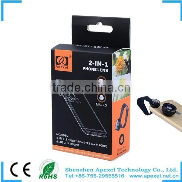 Portable Universal 2 in 1 Clip-On Fish Eye Lens+Macro Mobile Smartphone Lens for Iphone 6 Selfie Lens photo-2