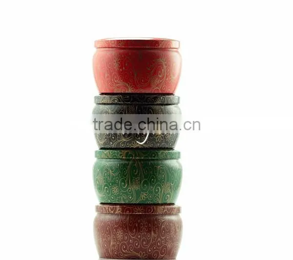 Red Vivid Flower Round Tin Plate Tea Canister for Matcha photo-3