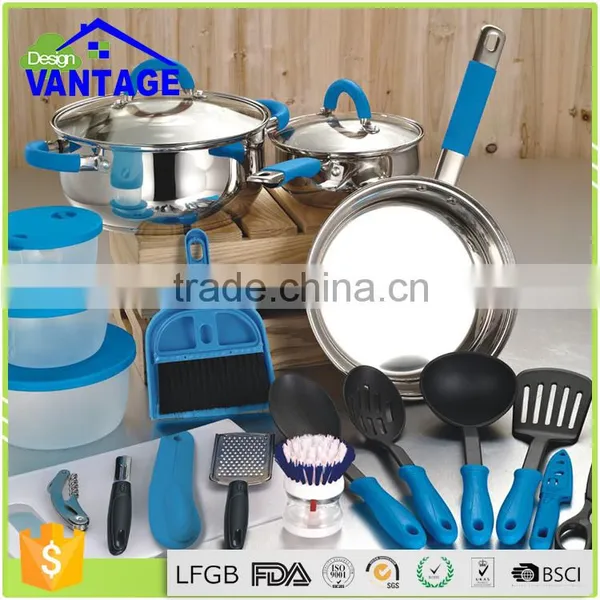 23 Pcs Silicone Handle Stainless Steel Non Stick Camping Cookware Kitchen Set photo-2