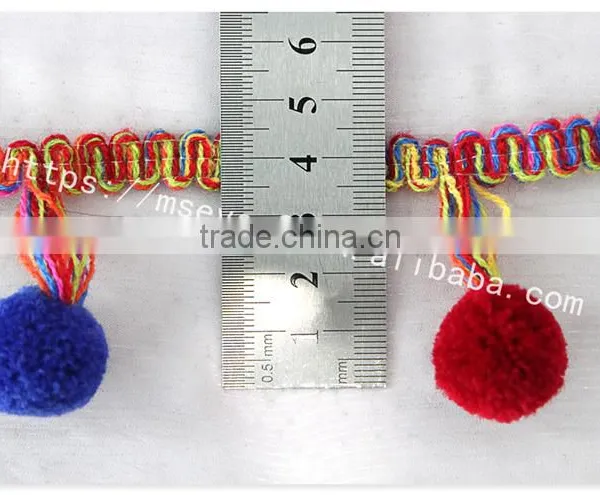 Fashional Design 5cm Width Corchet Cotton Rainbow Pom Pom for Garment photo-6