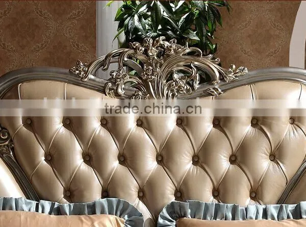 European Style Solid Wood With Genuine Leather Bed, Royal Bedroom Carved Furnitur Bed, Royal Bedroom Furniture (BF01-ML013) photo-3