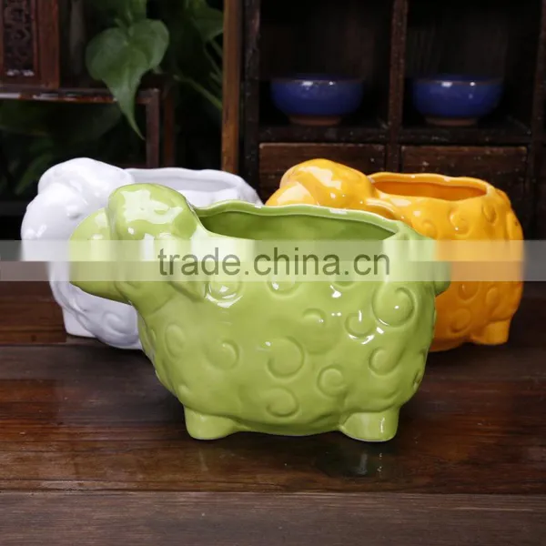 Little Sheep Shape Animal Cheap Ceramic Flower Pots and Planter photo-3