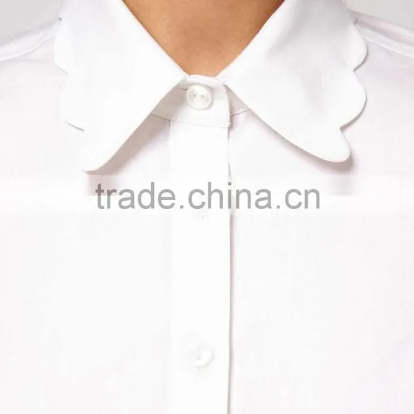 China Supplier OEM ODM 2015 Customized Long Sleeve New Fashion Scallop Collar White Shirt photo-3