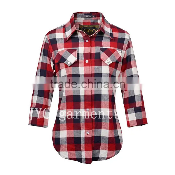 OEM Price Distributor Wholesale Slim Fit Fashion Ladies Plaid Blouse and Shirts photo-2
