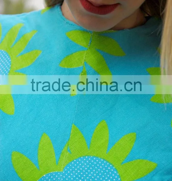 Girls Blue Linen Romper Green Flowers One-Piece Floral Shorts Cotton Playsuit photo-4