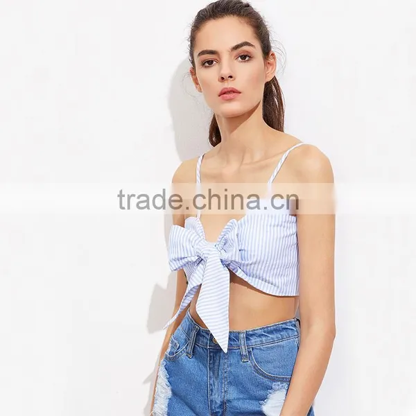 CUTE Self Bow Blue Top, Ladies Newest Design Tank Top photo-2