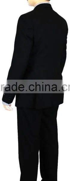 NAAMS MEN'S WOOL 2 BUTTON 2 VENT SLIM FIT SUIT JACKET FLAT FRONT PANT BLACK HERRINGBONE photo-3