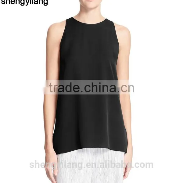 Women 100% Sleeveless Black White Navy Silk Simple Blank Tanktops/singlets photo-3