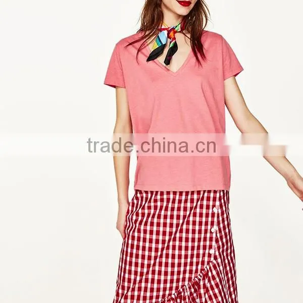 100% Cotton V Neck t Shirt for Women Wholesale in China photo-3
