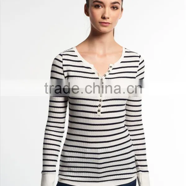 2016 China Manufacturer Shandao Latest Casual Style Autumn Long Sleeve Bodycon Striped Knit Cotton Women Fashion Tops photo-4