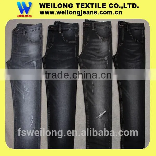 M0045E-1-B 2016 Popuplar Sulfur Black Double Layer Fake Knitted Denim Fabric for Men Jeans